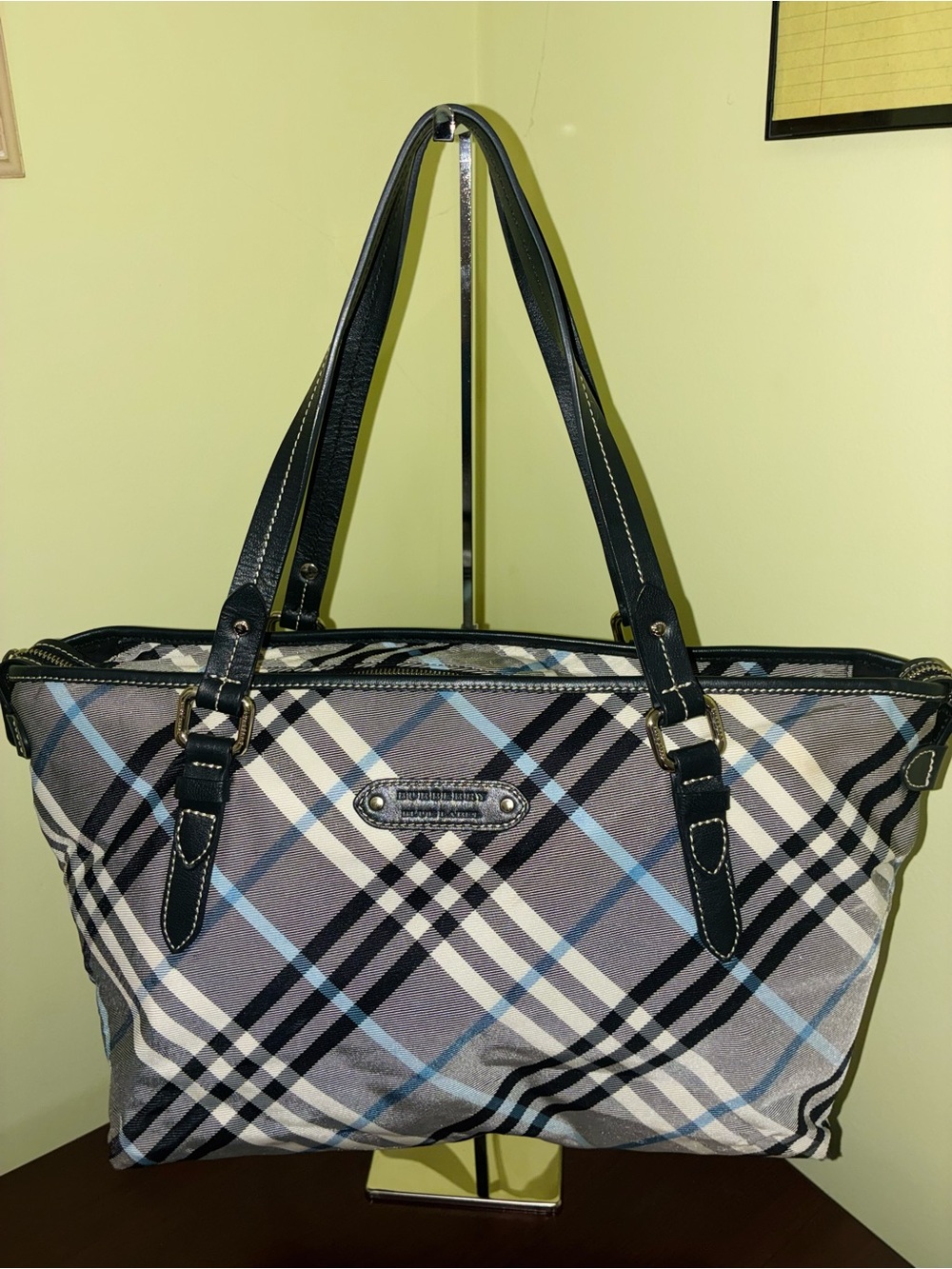 Burberry Blue Label Plaid Tote Bag - Gray & Blue Accent